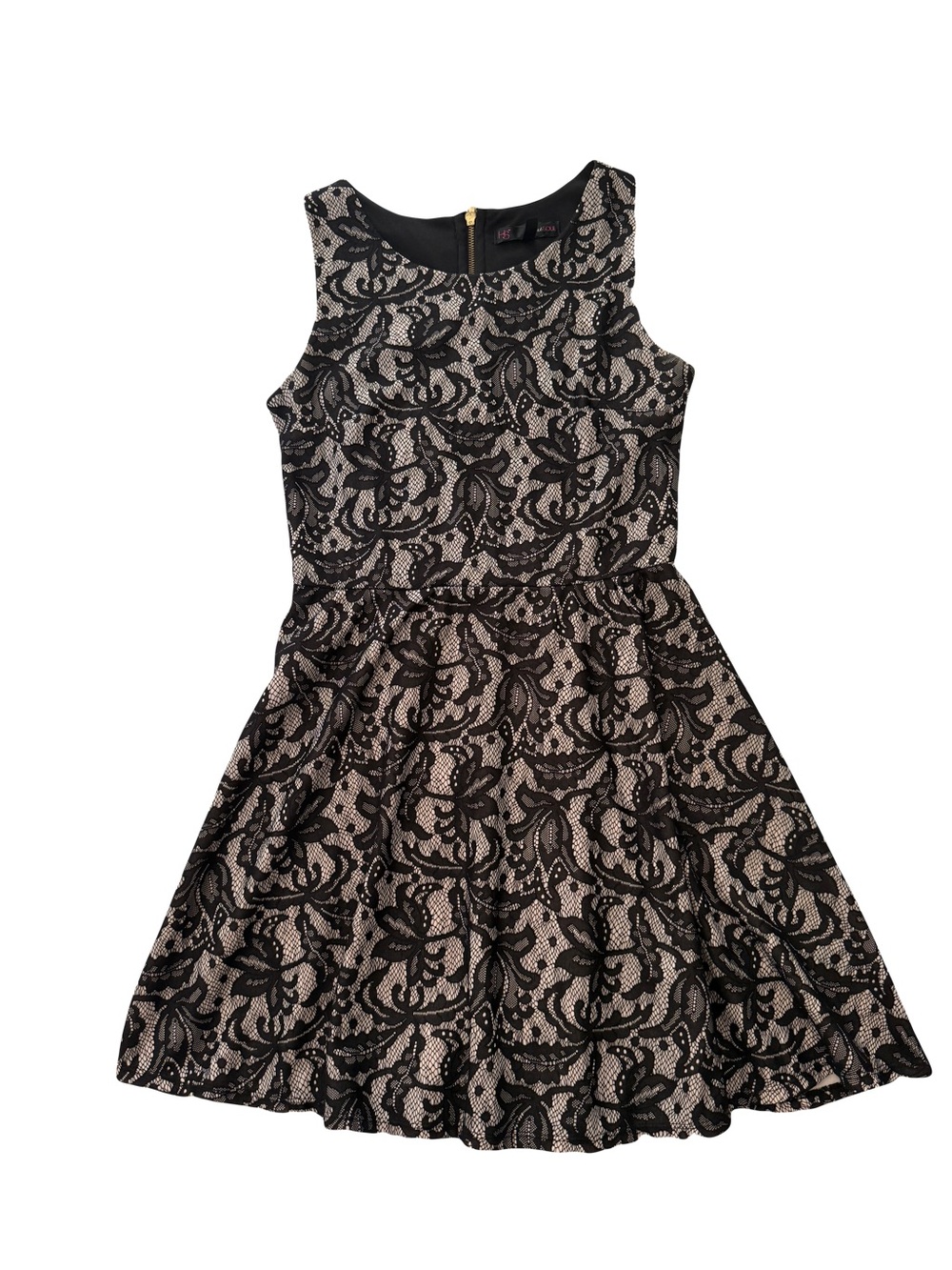 HeartSoul Black Lace Overlay Fit & Flare Dress